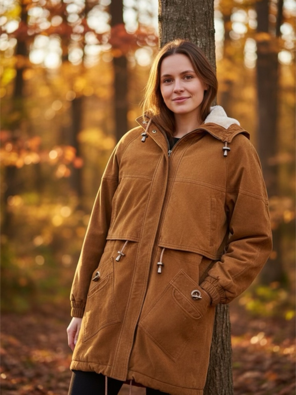 Vintage Marco Moroni Brown Leather Hooded Anorak Coat Sz Medium